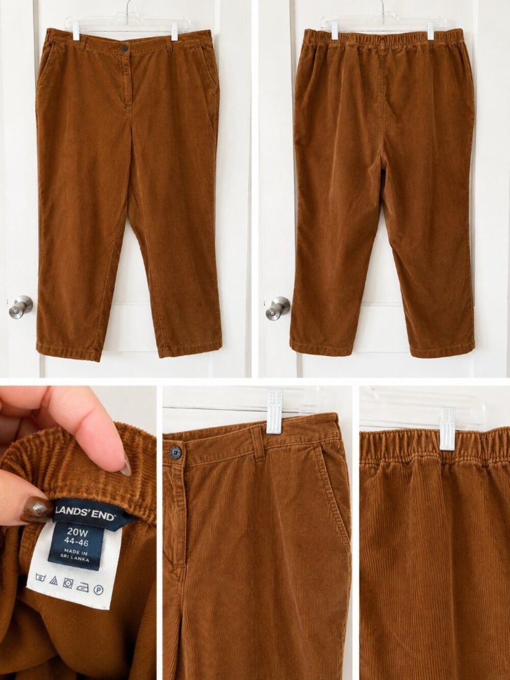 Lands’ End Brown Corduroy Pants Women’s 20W Relaxed Fit Crop Ankle